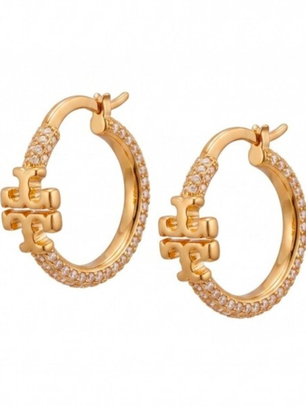 Tory Burch Gold Pave Bejeweled Mini Hoop Earrings